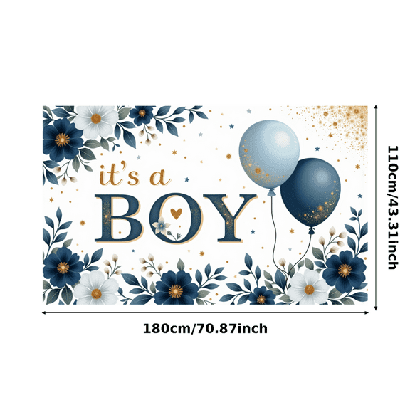 Floral Design Baby Shower Banner Blue Balloons Baby Announcement for Indoor Decoration Baby Party Celebration Newborn Event