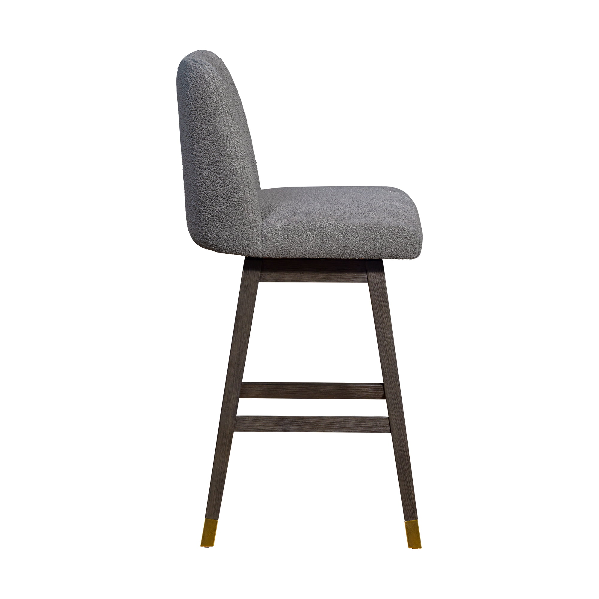 Amelia Swivel Bar Stool in Gray Oak Wood Finish with Gray Boucle Fabric - Set of 4