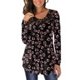 thumbnail image 1 of Pntutb Mujer Casual Suelta Manga Larga Impreso Túnica Tops Panel De Encaje Plisado Camisetas Blusas Pntutb Pntutb-83, 1 of 7