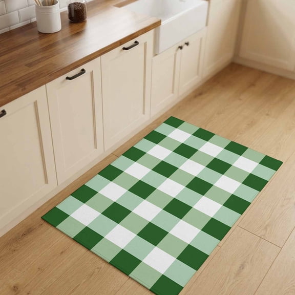 2x3ft Rectangle Rug,Spring Green White Plaid Washable Area Rugs Non-Slip Accent Rug Easter Gingham St. Patrick's Day Soft Circle Carpet for Living Room Bedroom Home Office Decor