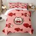 thumbnail image 2 of Manfei Cute Bowknot Cat Twin Quilt Set, Cartoon Fish Twin Coverlet Set, Pink Red, 2-Piece, 1 Bedspread and 1 Pillowcase, 2 of 7