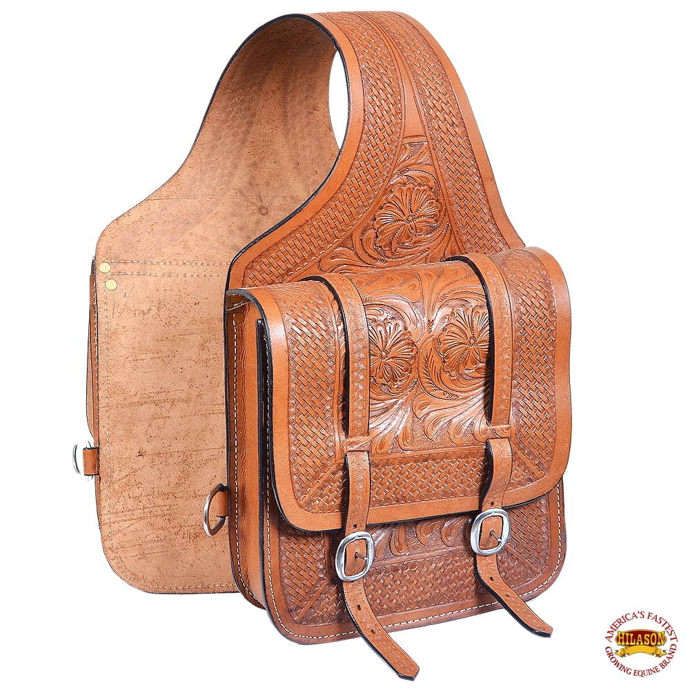 HILASON Horse Western Saddle Bag Heavy Duty Leather Cowboy Trail Ride