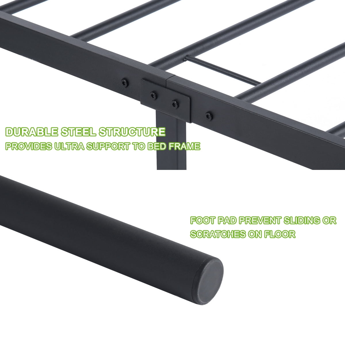 Geniqua Full Size Bed Frame Black Steel Platform Modern Headboard Footboard Foundation Tool Free Assembly No Box Spring Needed