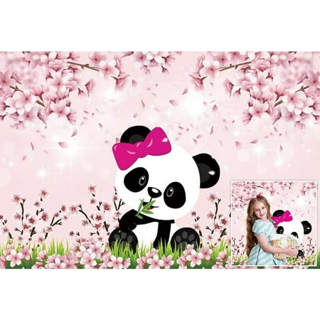 Image of Pink Panda Backdrops Cute Panda Blooming Flowers Photography Backgrounds Cake Smash Baby Baby Girl 1st
