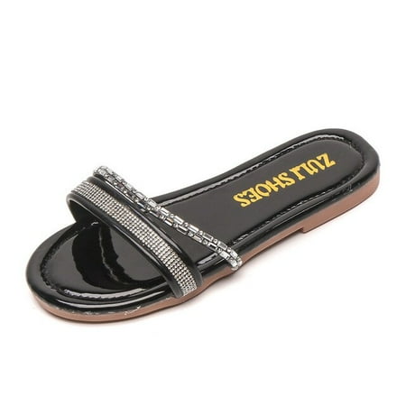 

DancePeanut Summer Children Girls Rhinestone Strap Beach Sandals Slippers Shoes Kids Non-slip Fashion Sandals Size 26-36