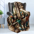thumbnail image 3 of Ambesonne Rustic Fleece Throw Blanket Grunge Ethnic Vases Objects 50"x70" Pale Brown Teal Cinnamon, 3 of 5