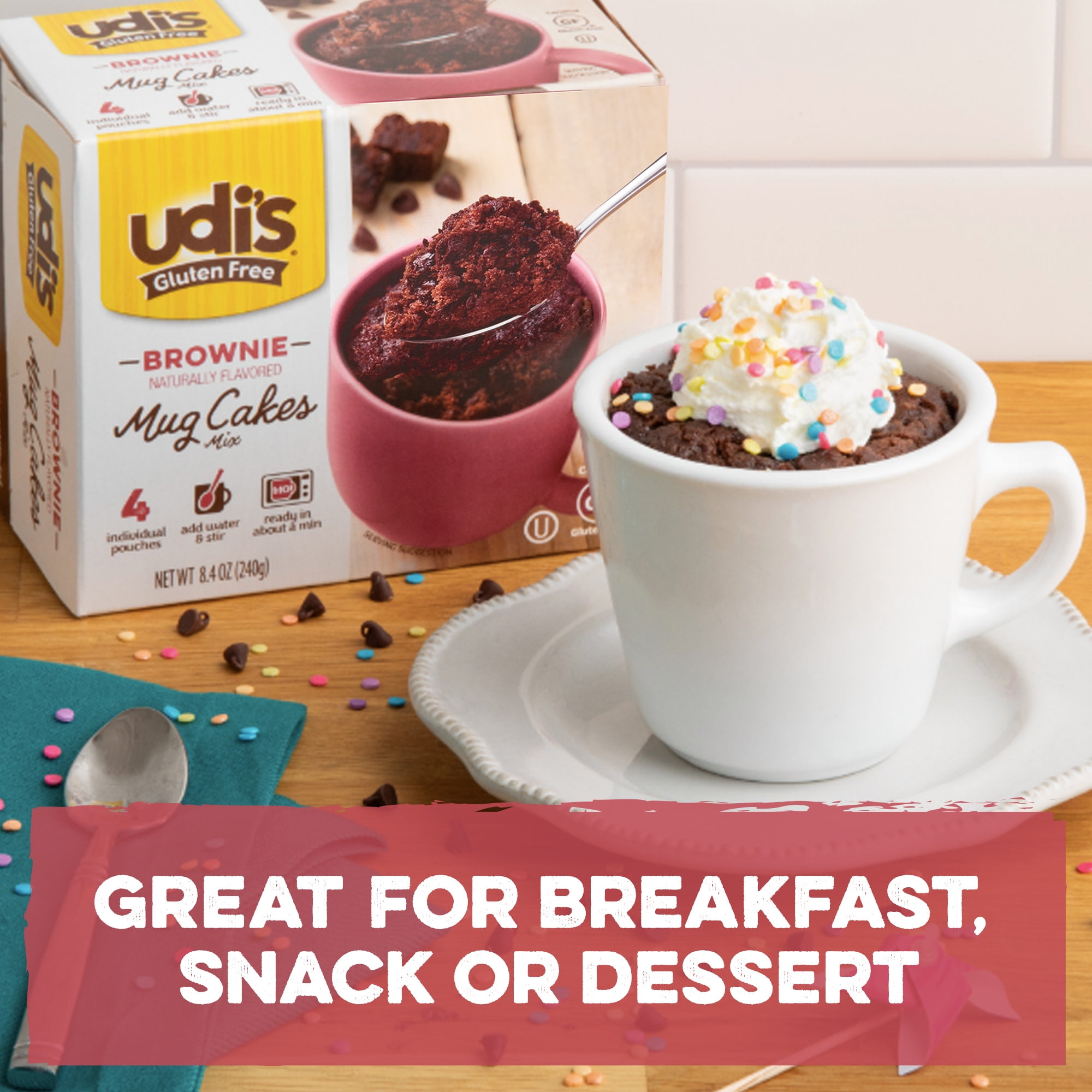 Udi's Gluten Free Brownie Mug Cake Mix, 8.4 oz, 4 Count
