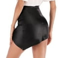thumbnail image 4 of Fesfesfes Women Skirt Solid Splicing Short Skirt High Waist Irregular Leather Mini Skirt Clothes Sale, 4 of 8