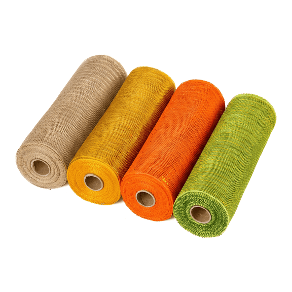 Aemutady 4 Rolls Poly Burlap Deco Mesh Ribbon, 10.24 in Wide Artificial Grass Wreath Making Supplies for Home Door DIY Crafts Wrapping