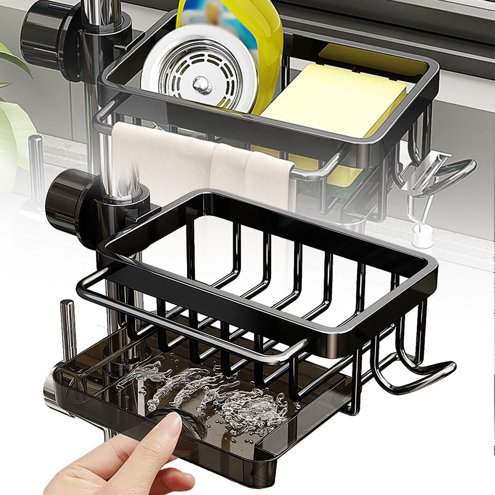Multifunction Kitchen Sink Caddy Organizer - Stainless Steel Sponge Holder With Draining Tray & 50 Filters 1 thumbnail image