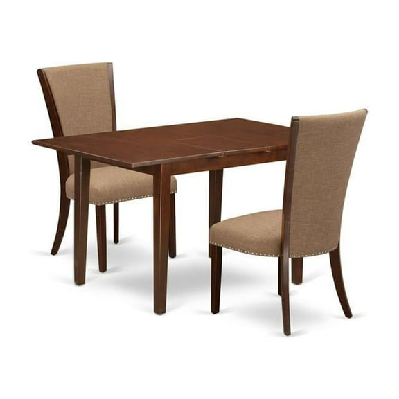 East West Furniture East-West Furniture NFVE3-MAH-47 - A wooden dining table set of 2 great parson chairs with Linen Fabric Light Sable color and a lovely  12" butterfly leaf rectangle dining...
