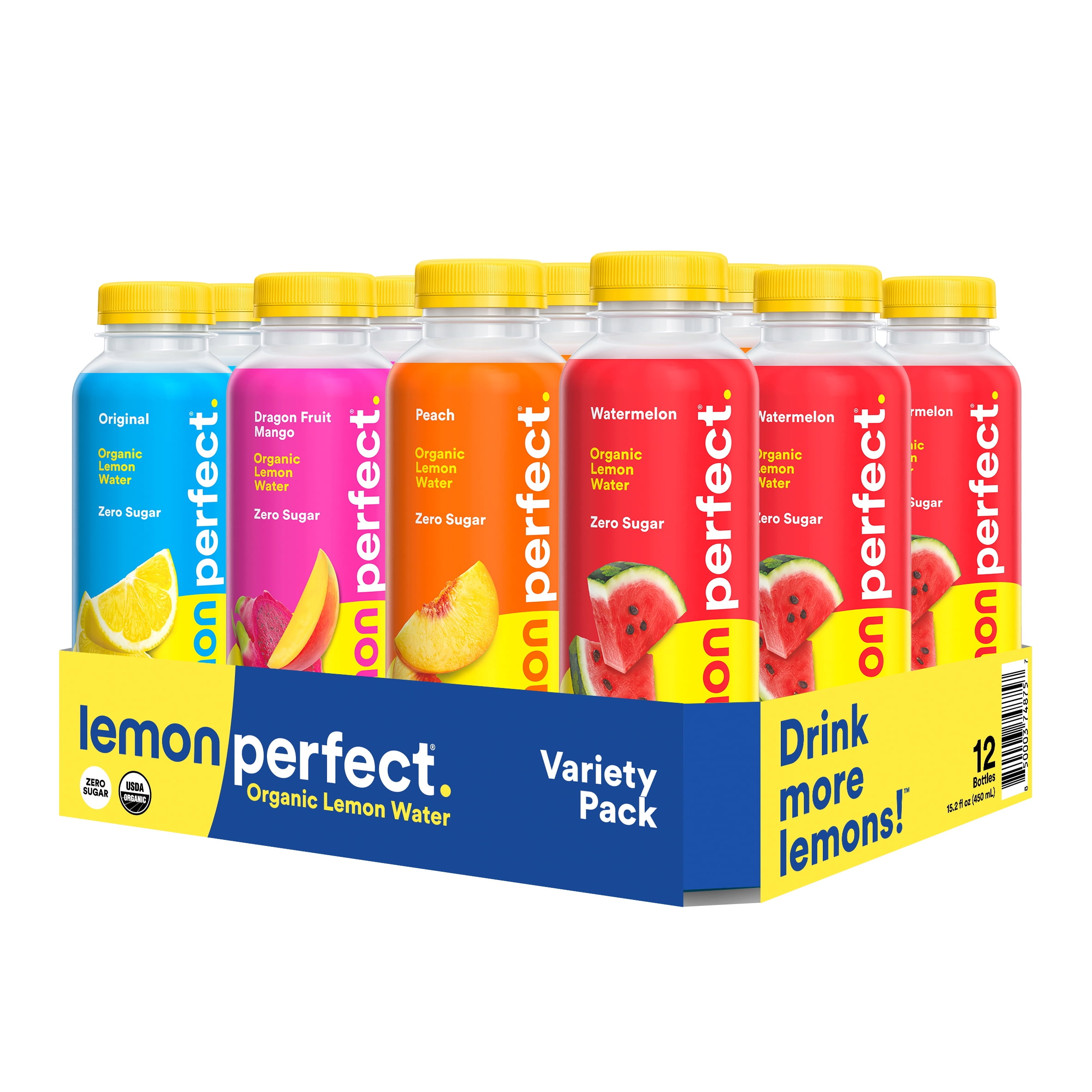 Lemon Perfect 4-Flavor Variety Pack, Organic, Zero Sugar, Flavored Lemon Water, Delicious and Refreshing, Hydration 15.2 fl oz Bottles (12-Pack)