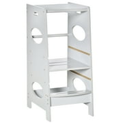 HOMCOM Tour d'apprentissage enfants tour d'aide de cuisine pédale réglable 3 niveaux MDF 15.75" x 19.75" x 35.5" gris