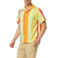 thumbnail image 4 of Unique Bargains Men's Summer Striped Shirt Short Sleeve Button Down Beach Shirts 2XL Orange Green Yellow, 4 of 6