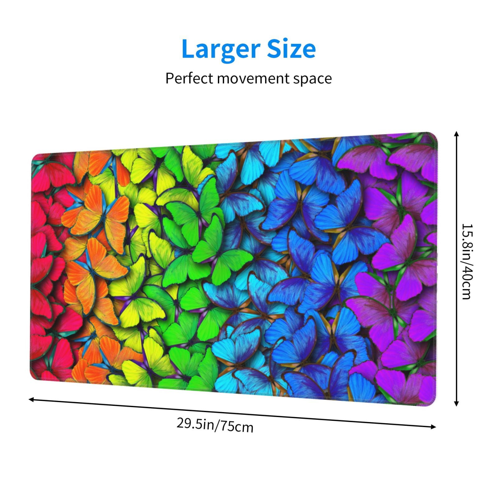 Rateoe Multicolored Butterflies Print Mouse Pad - Extended Large Gaming Mousepad,Non-Slip Stitched Edge,16x29.5 Inch
