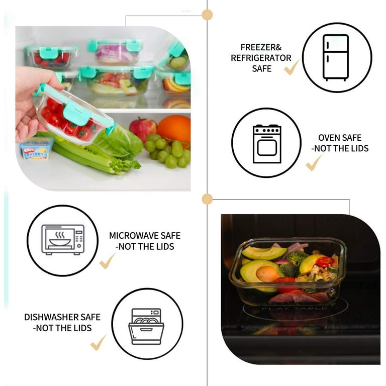 Bayco 8 Pack Glass Food Storage , Meal Prep Containers, Airtight with Lids  - BPA-Free & Leak