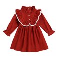 thumbnail image 6 of KPOPLK Toddler Girl Fall Winter Clothes Corduroy Ruffle Long Sleeve Vintage Dress Little Girl Outfit(2-3 Years,A117-Red), 6 of 7