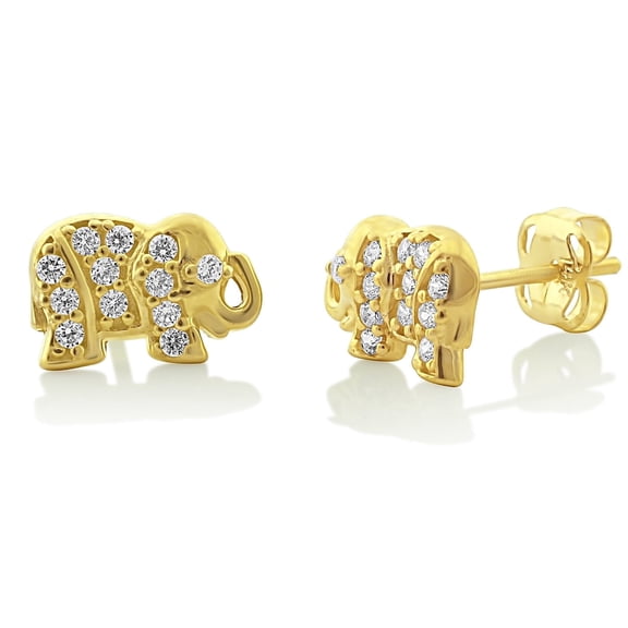 Vinali 14K Solid Yellow Gold Cz Small Lucky Elephant Stud Earrings