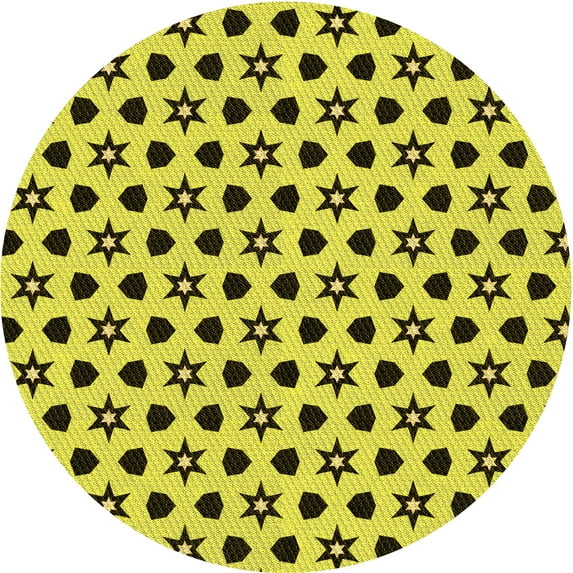 Ahgly Company Indoor Round Patterned Canary Yellow Area Rugs, 5' Round