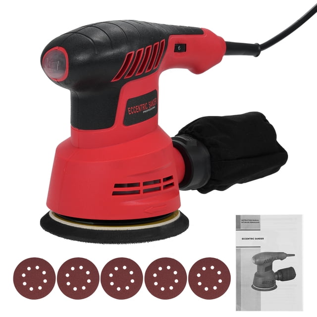 Máquina de lijado Lijadora orbital aleatoria Lijadora orbital eléctrica de 300 W, 13000 RPM con 6 velocidades variables, lijadora de palma con 5 papeles de lija y bolsa para el polvo para lijado