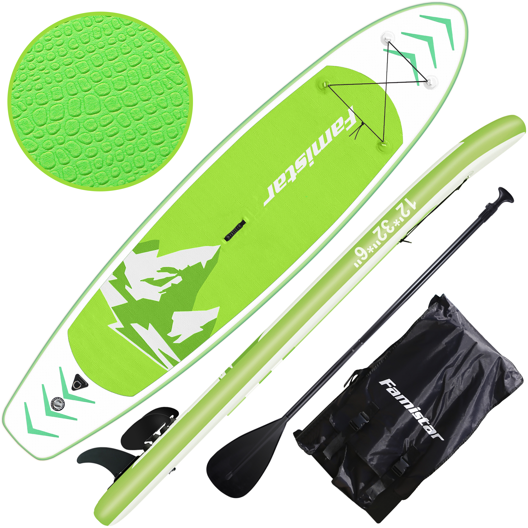 Famistar 12' Inflatable Stand Up Paddle Board SUP w/ 3 Fins, Adjustable