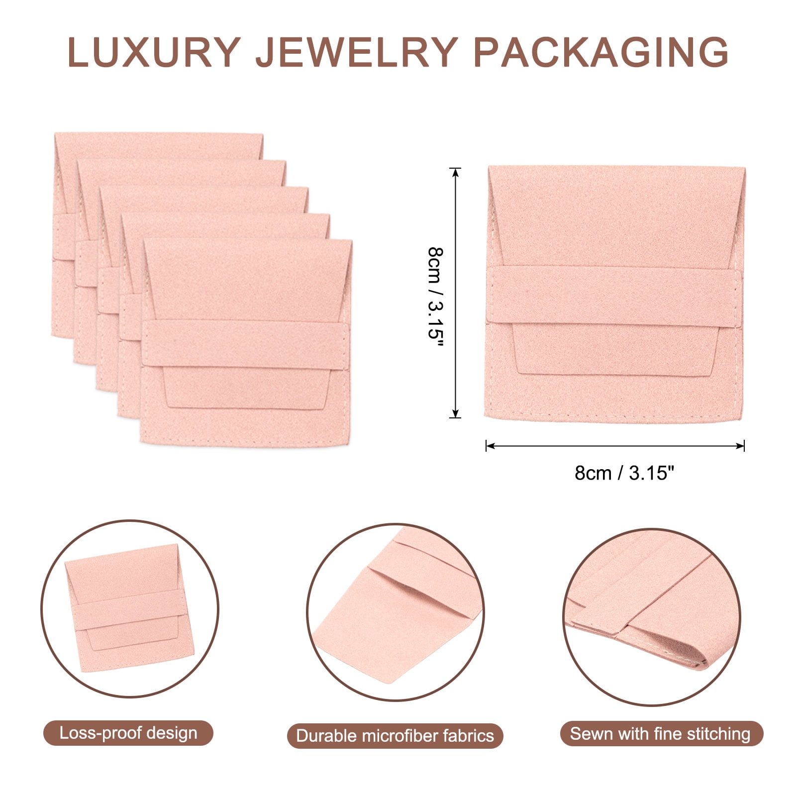 Unique Bargains Microfiber Mini Jewelry Pouch Packaging Bag with Band 3.1"x3.1" Pink