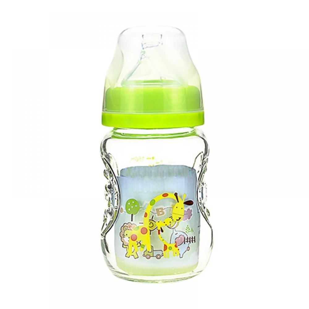 XIRQI Natural Glass Baby Bottles Slow Flow Breast-Like Nipple With Anti-Colic Valve, 5 oz