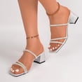 thumbnail image 5 of Gpaecead Women's Rhinestone Fine Strap Chunky Heel Slides Open Toe Sparkling Dressy Summer Party Shoes, B-Silver, 5 of 8
