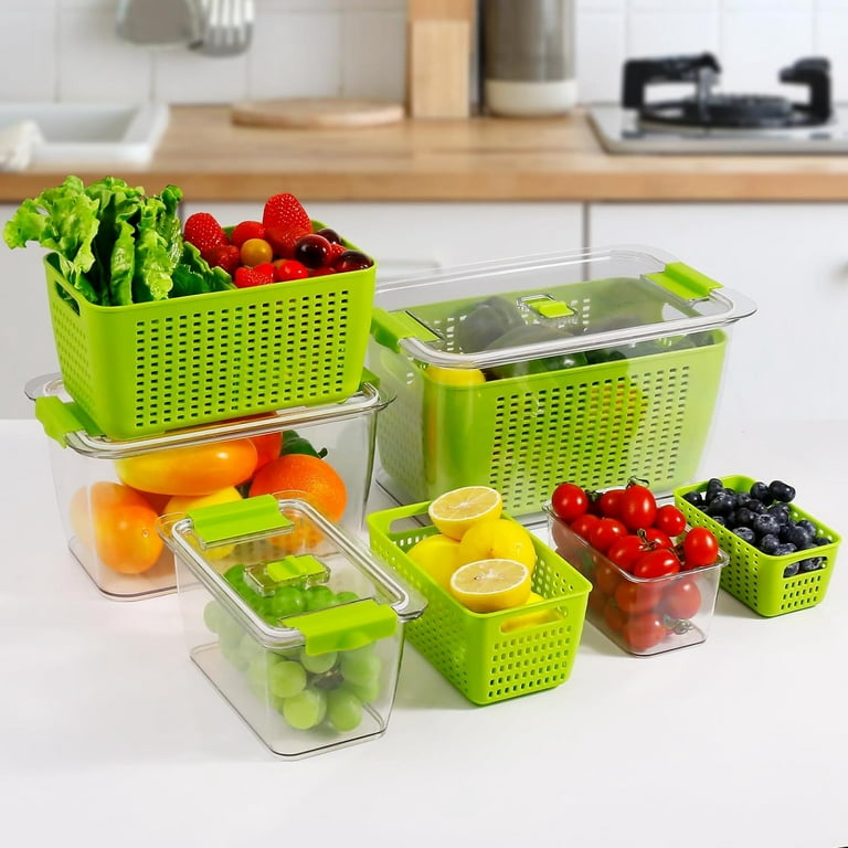 Fruit Storage Containers for Fridge Organizers and Storage, 4 Pack Large  Produce Saver Container with Airtight Lid & Colander for Berry Lettuce  Salad