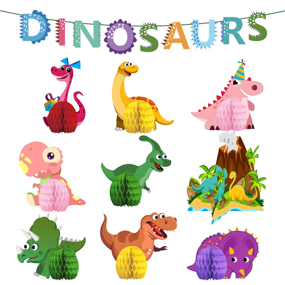 SHELLTON New Dinosaur Theme Birthday Party Decoration Supplies Honeycomb Table Decoration Party Dinosaur Letter Flag Banner Combination