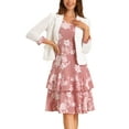 thumbnail image 1 of Conjunto de vestido y chaqueta de 2 piezas INSPIRE CHIC para mujer, vestido sin mangas de gasa con flores y conjunto de chaqueta con panel de contraste, blanco y rosa, XL, 1 of 6