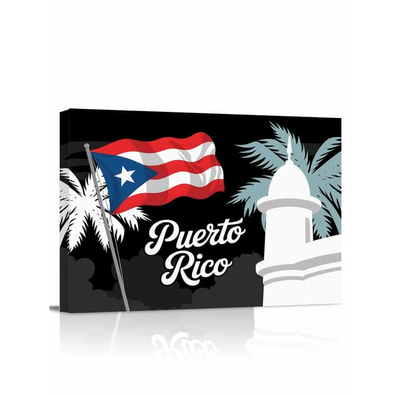 Puerto Rico Flag Wall Art for Living Room,Canvas Picture Wall Decor for Bathroom Bedroom,Modern Art Palm Tree American Flags Painting Artwork for Office Kitchen Hallway Dining Room Home Decor 12"x16"