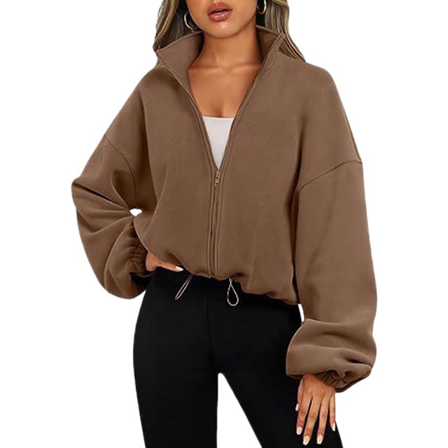 Abrigo Chaqueta de moda con cuello alto, chaqueta cálida de Color sólido para mujer, traje diario de corte holgado Ygjytge Marrón T L para Mujer