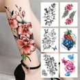 thumbnail image 2 of Pegatinas de tatuaje de flores de color negro, flor brillante, rosa, tatuaje de flores para el brazo, 2 of 7