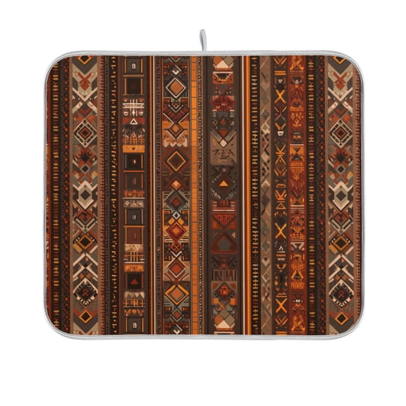 Yayeee Dish Drying Mat for Kitchen Counter 16"x18" Microfiber Absorbent Pad, Brown Tribal Pattern