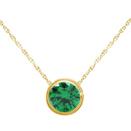 Emerald Cut Solitaire Pendant - Round Shape Simulated Green Emerald Solitaire Pendant Necklace 14K Yellow Gold Over Sterling Silver