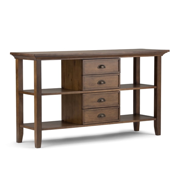 Simpli Home Redmond 54 inch Wide Solid Wood Transitional Console Sofa Table in Rustic Natural Aged Brown