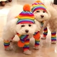 thumbnail image 5 of Pet Clothes Sweater Puppy Pet Dog Cat Winter Warm Costume 6Pcs/Set Striped Knitted Cap Socks Scarf, 5 of 6