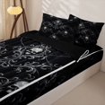thumbnail image 3 of Homewish Gothic Halloween Skull Zipper Full Size Comforter Sets with Fitted Sheet and 2 Pillowcases,Vintage Damask Pattern Zipper Bedding Set,Black Silver,Black Reversible,4 Pieces, 3 of 7