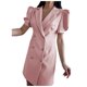 thumbnail image 1 of Moda mujer verano solapa Casual Color sólido doble botonadura vestido sin mangas falda Pompotops qwe13841, 1 of 9