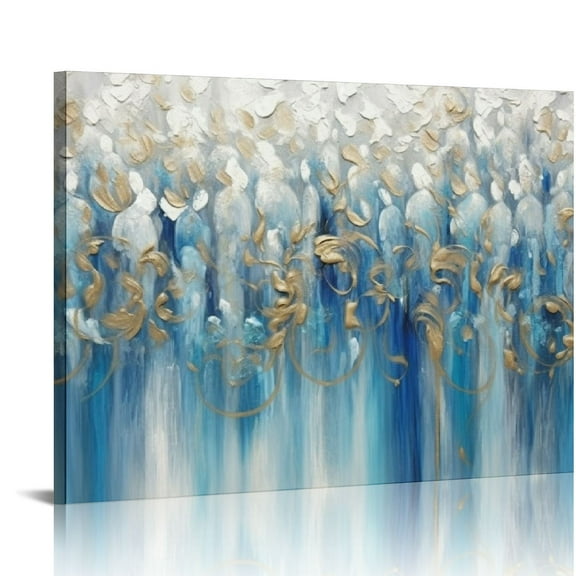 JEUXUS  Abstract Artwork Canvas Wall Art: Gray and Blue Painting Modern Picture for Living Room  20x16in