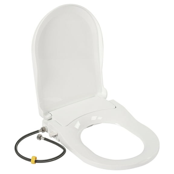 Non-Electric Bidet Toilet Seat Dual Nozzle Fresh Water Spray D-Shape White 18.9*13.7*3in