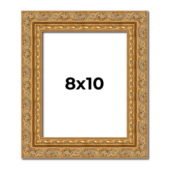 8x10 Frame Gold Ornate Solid Wood Picture Frame | 2 Inch Moulding Width | Firman Traditional Photo