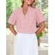 thumbnail image 4 of Blusa ZESICA de verano para mujer, manga corta abullonada, cuello en V, rosa, 4 of 8