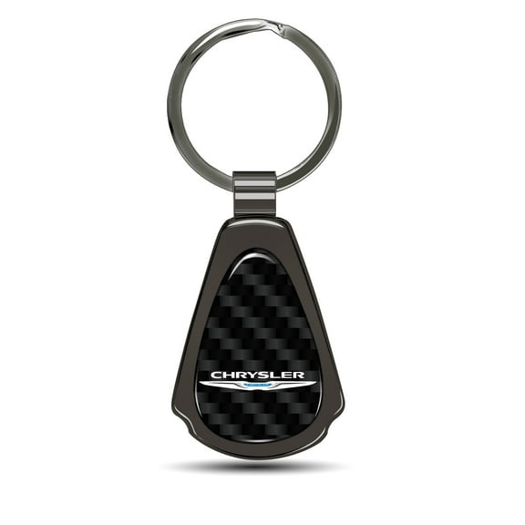 Chrysler Logo Real Black Carbon Fiber Gunmetal Black Metal Teardrop Key Chain