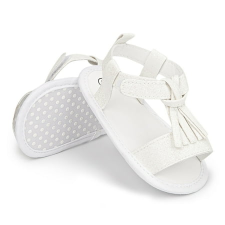 

Cathalem Sandals for Toddlers Girls Open Toe Paillette Tassels Shoes First Walkers Shoes Summer Toddler Slip on Sandals White 0 Months