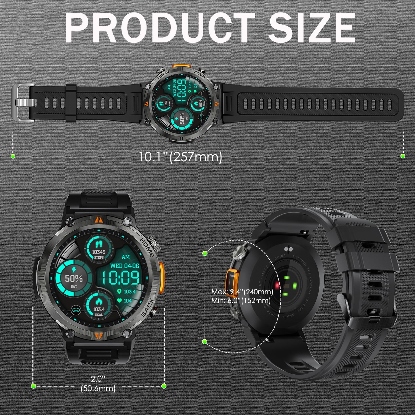 XAXRE Smart Watch with Flashlight for Men, 1.45 inches Screen Bluetooth Watch, Outdoor Men’s Watch for Android and iPhone