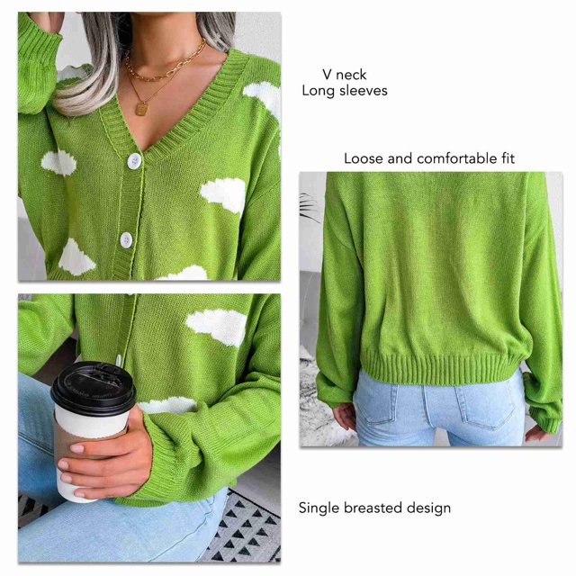 Suéteres De Cárdigan Para Mujer, Cárdigan Con Cuello En V Para Mujer, Blusas Con Patrón De Nube Blanca, Tela Acrílica, Otoño Para El Trabajo Y Las Vacaciones ANGGREK Otros
