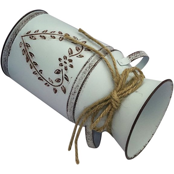 Worgeous Rustic Grey Metal Flower Vase with Rope for Vintage Home Decor and Flower Arrangement