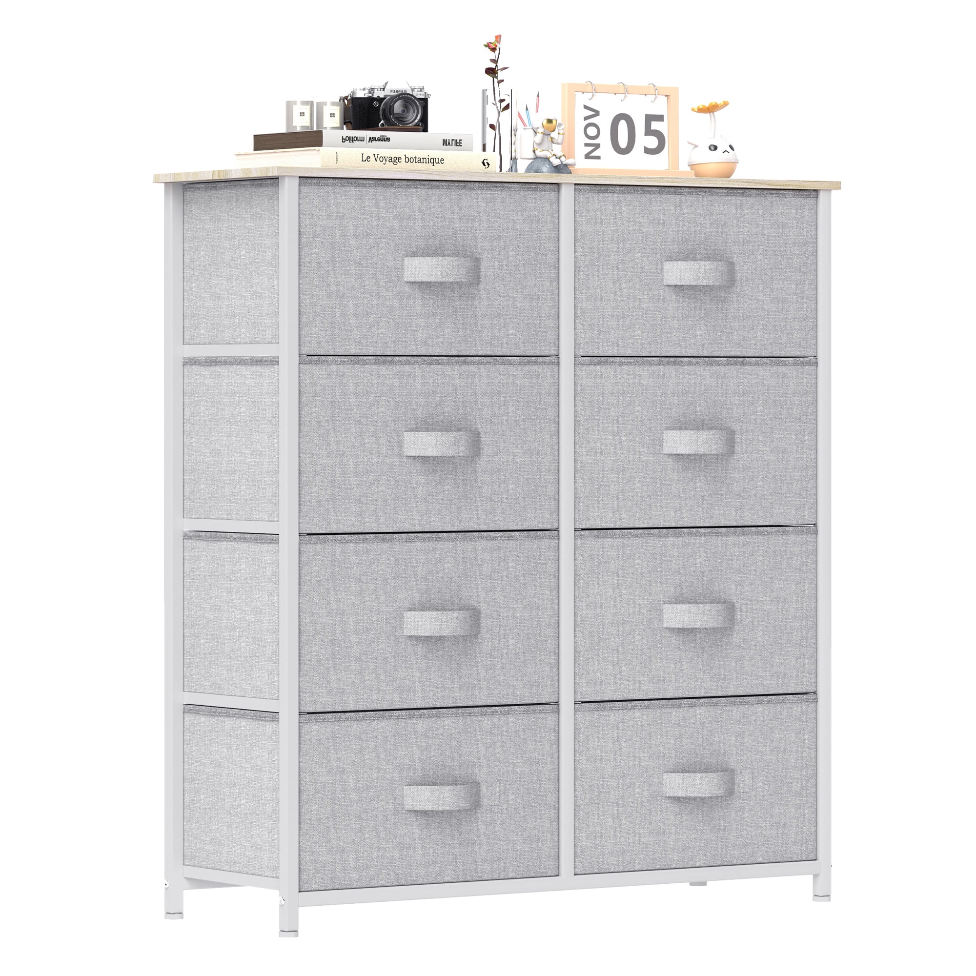 Uforic 8 Drawers Dresser Chest of Drawers for Fabric Storage Dressers for Living Room Light Gray